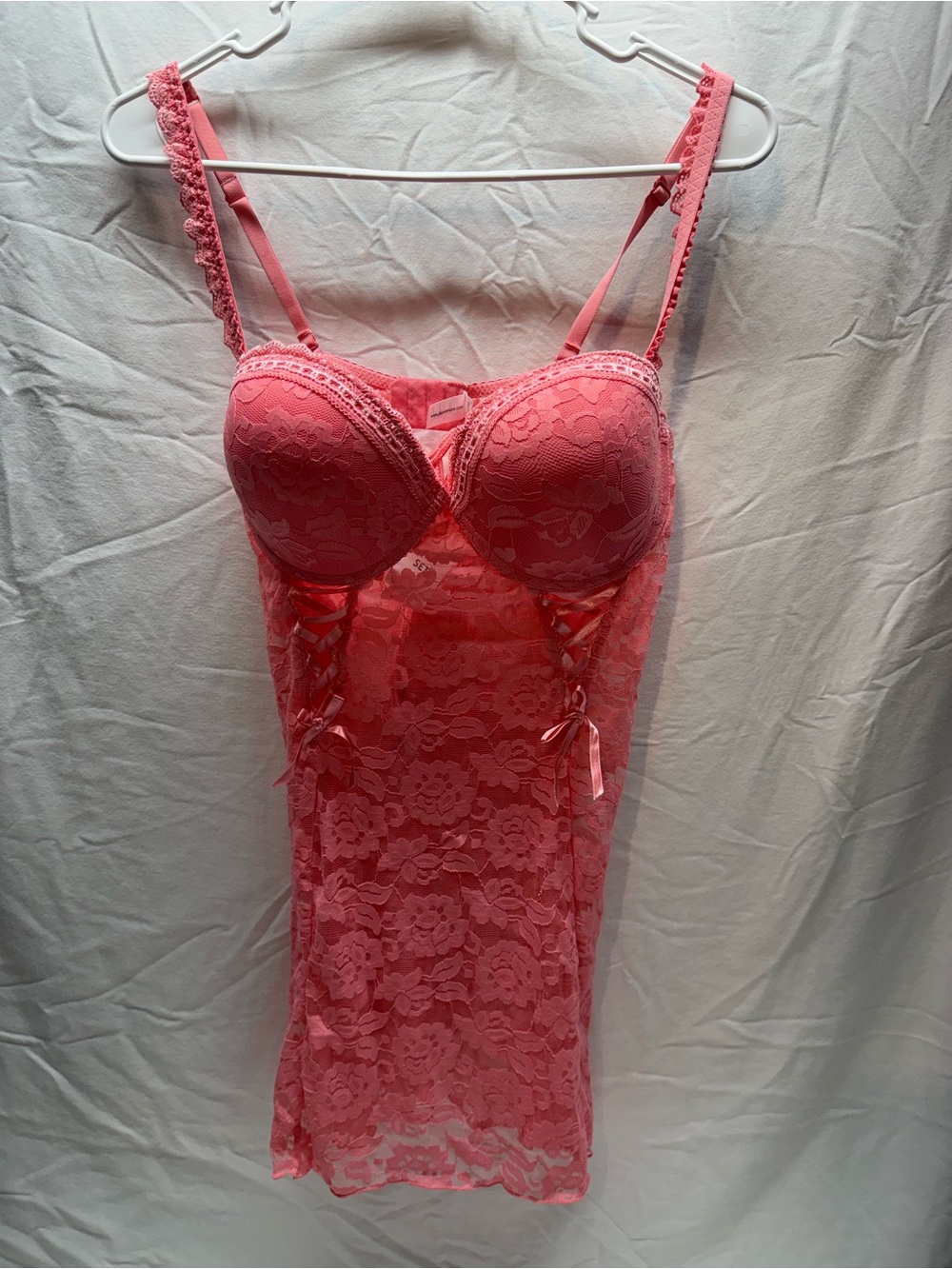 NWT Jezebel- 2 Piece Pink Lace Push-Up Chemise Lingerie Size Large
